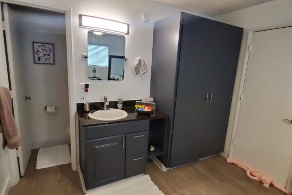 Apartment bathroom with vanity