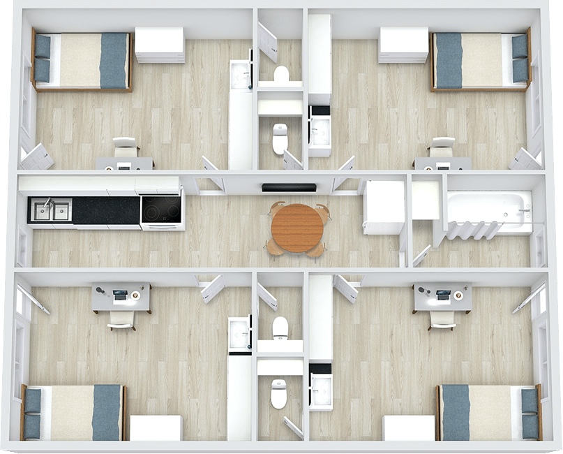 Campus Court 4x1 floor plan at Capri Eugene
