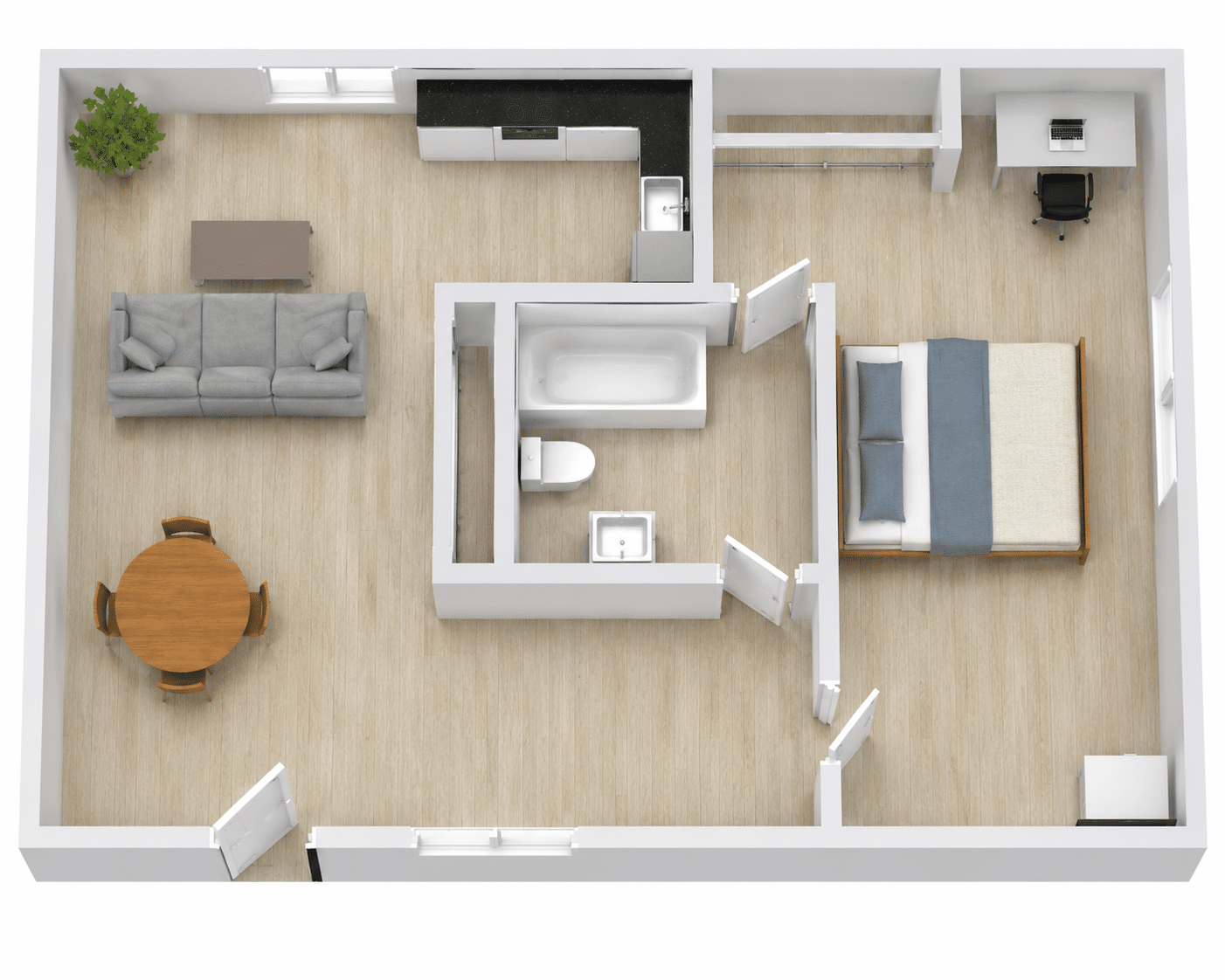 Canterbury 1x1 floor plan for one bedroom apartments in Eugene, Oregon