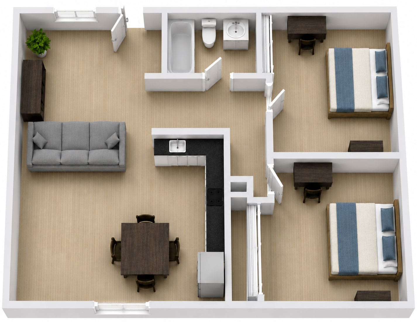 Two-bedroom floor plan at Capri Eugene