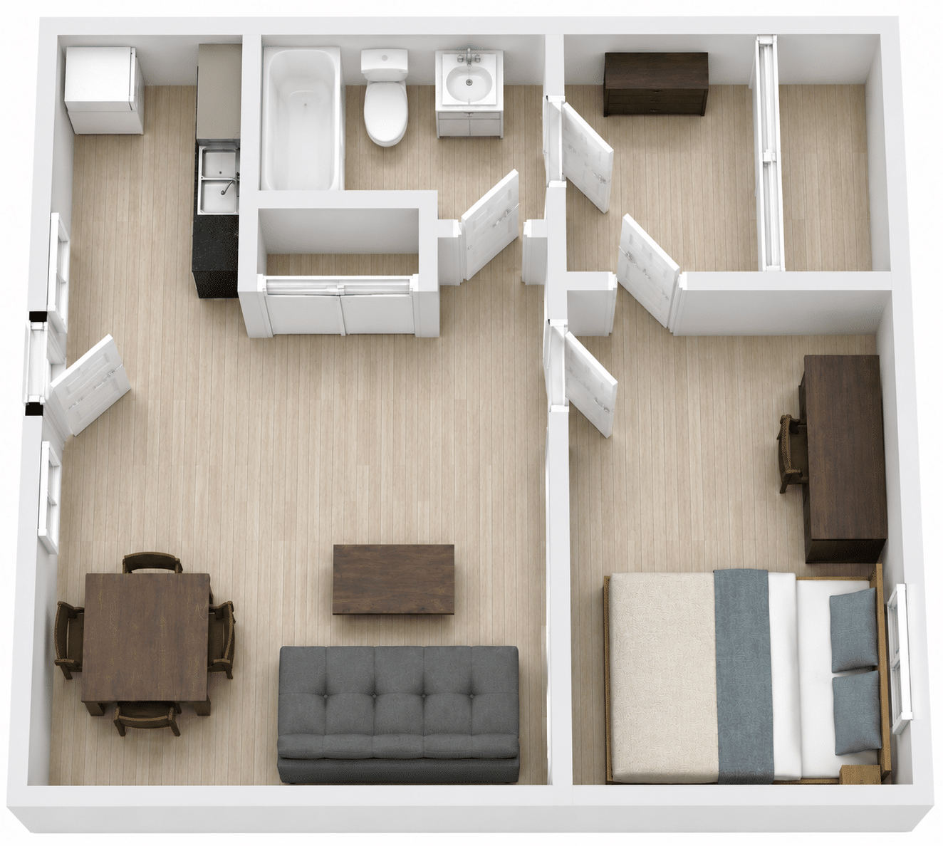 One bedroom floor plan at Capri Eugene