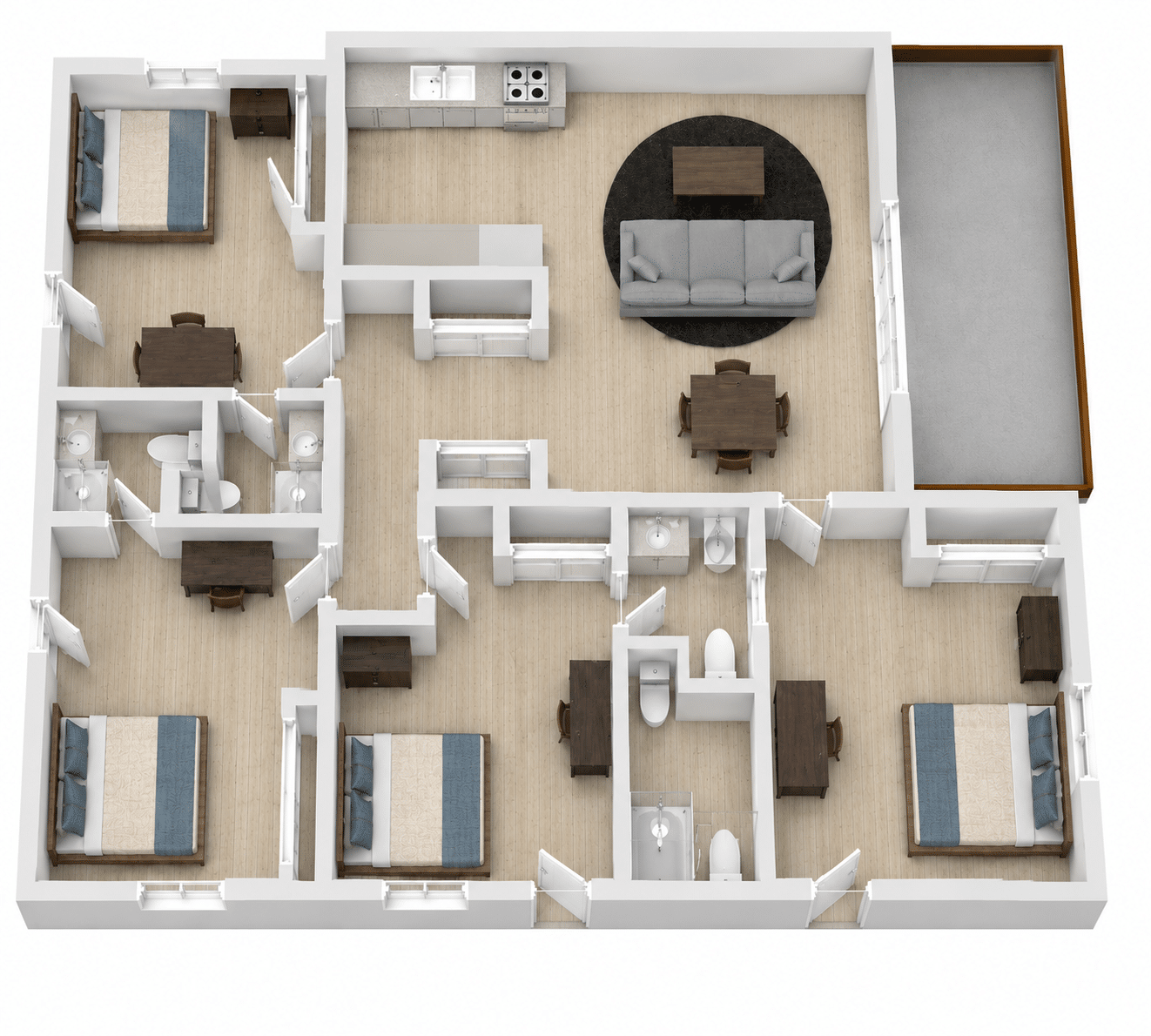 3D apartment floor plan at Capri Eugene in Eugene, Oregon