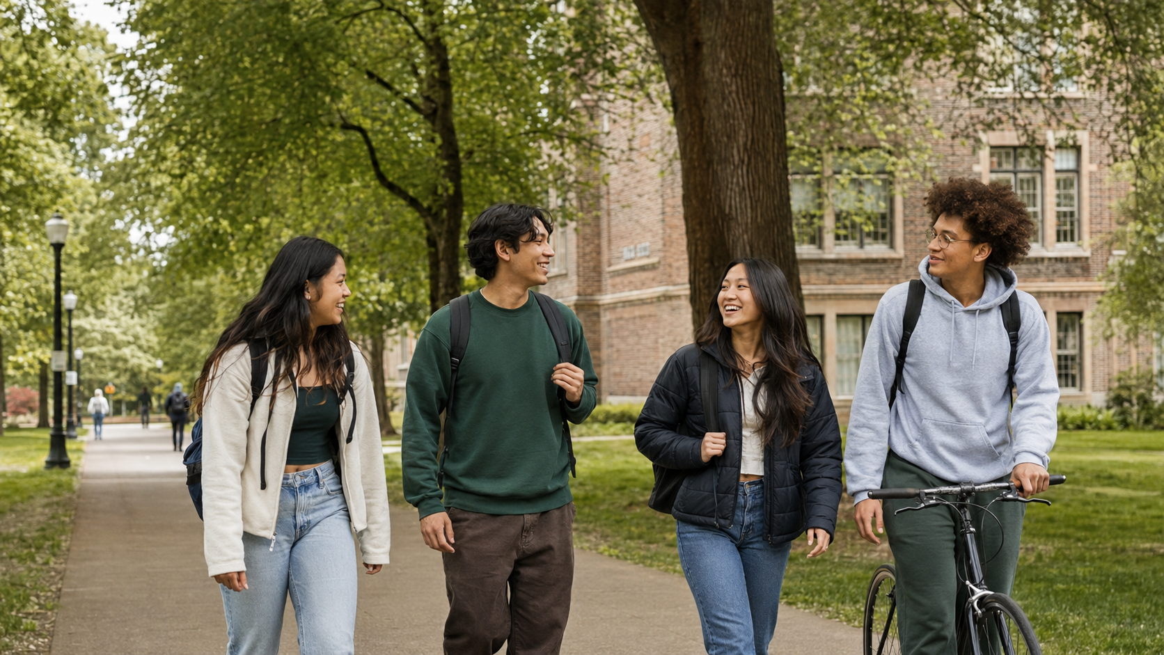 Students walking near Capri Eugene, offering UO off campus housing